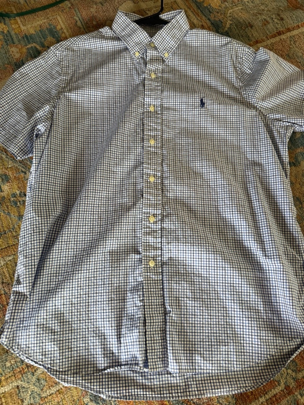 Ralph Lauren White and Blue Checked Button-Down Shirt